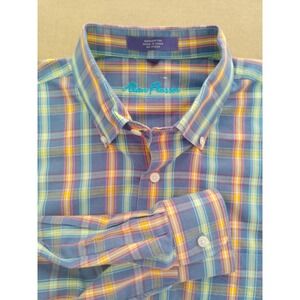 Alan Flusser Colorful Plaid Buttondown Shirt Mens Size XL Preppy Orange Blue